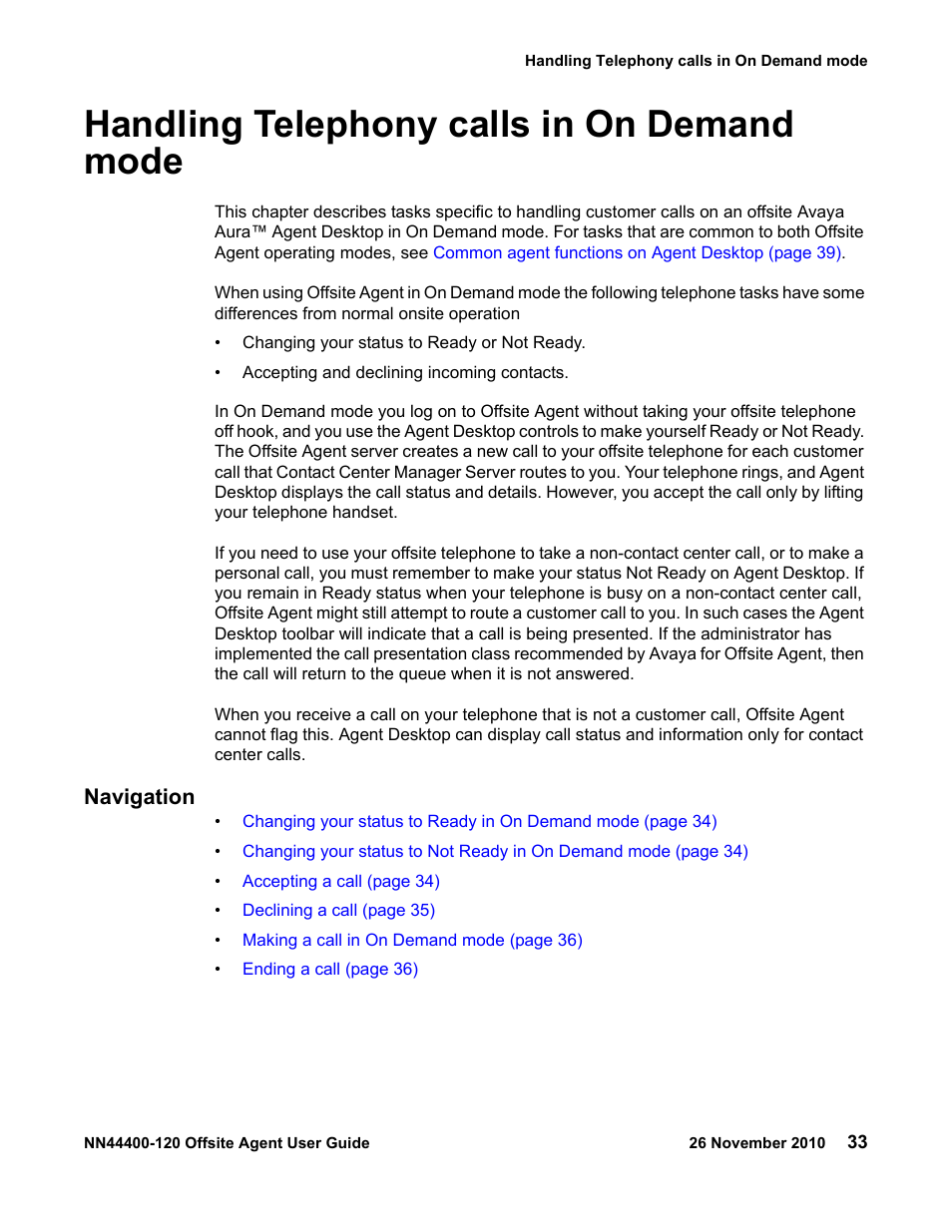 Handling telephony calls in on demand mode | Avaya NN44400-120 User Manual | Page 33 / 48