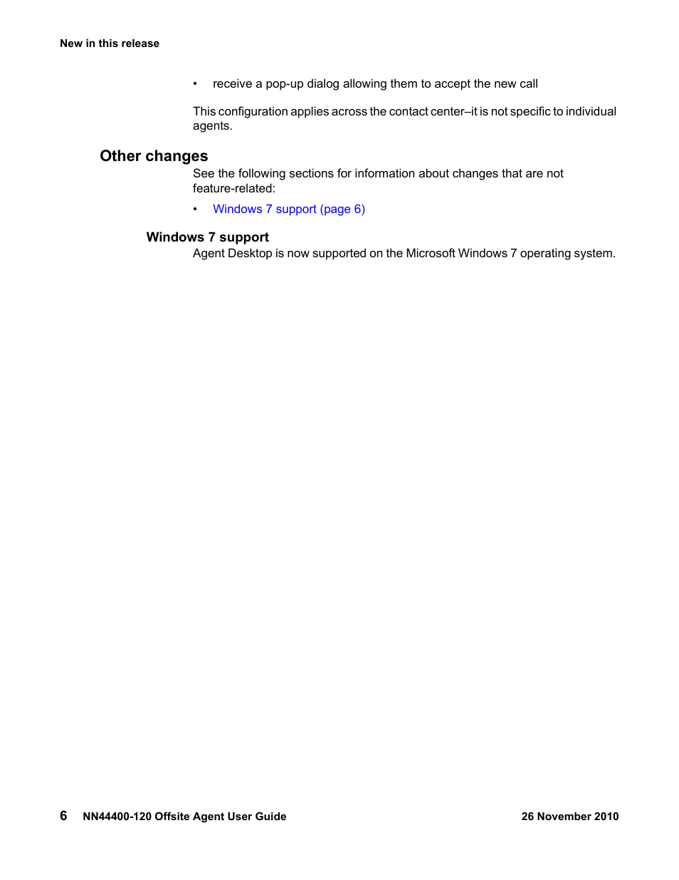 Other changes, Windows 7 support, Other changes 6 | Windows 7 support 6 | Avaya NN44400-120 User Manual | Page 6 / 48