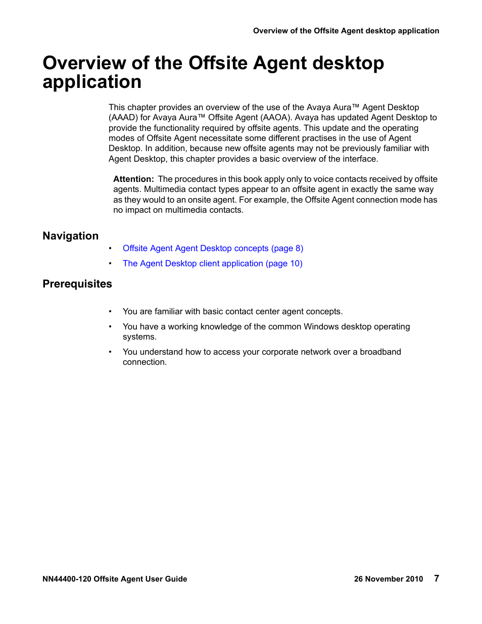 Overview of the offsite agent desktop application | Avaya NN44400-120 User Manual | Page 7 / 48