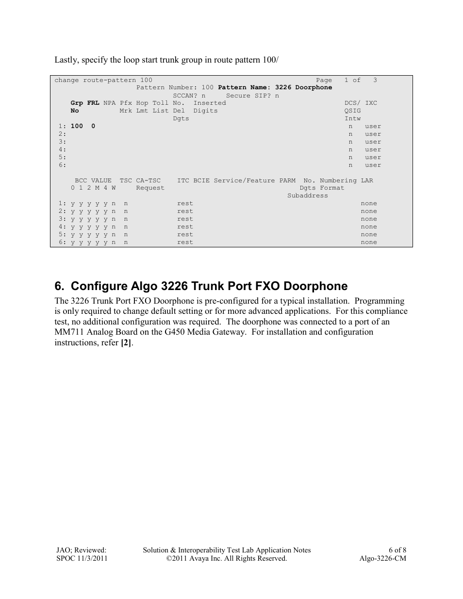 Configure algo 3226 trunk port fxo doorphone | Avaya ALGO-3226-CM User Manual | Page 6 / 8