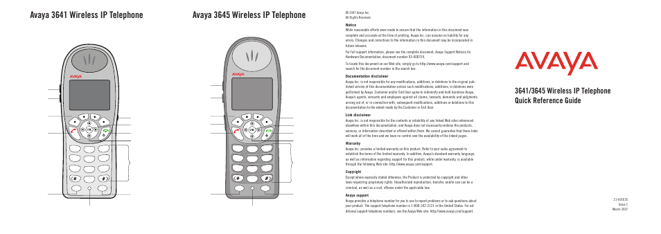 Avaya 3641/3645 User Manual | 2 pages