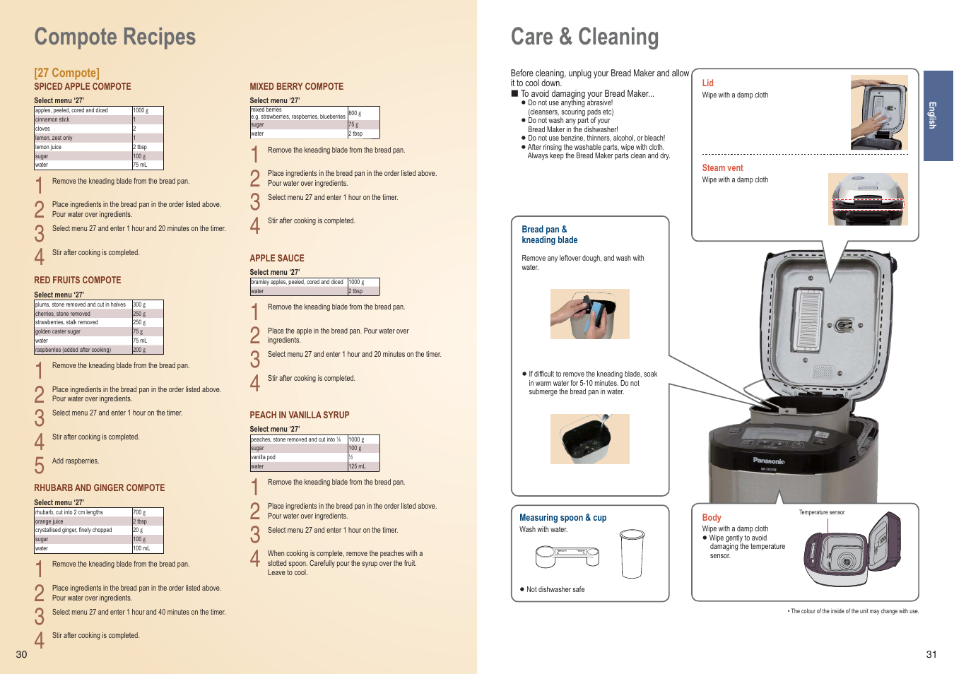 Compote recipes, Care & cleaning | Panasonic SDZB2502BXE User Manual | Page 16 / 100