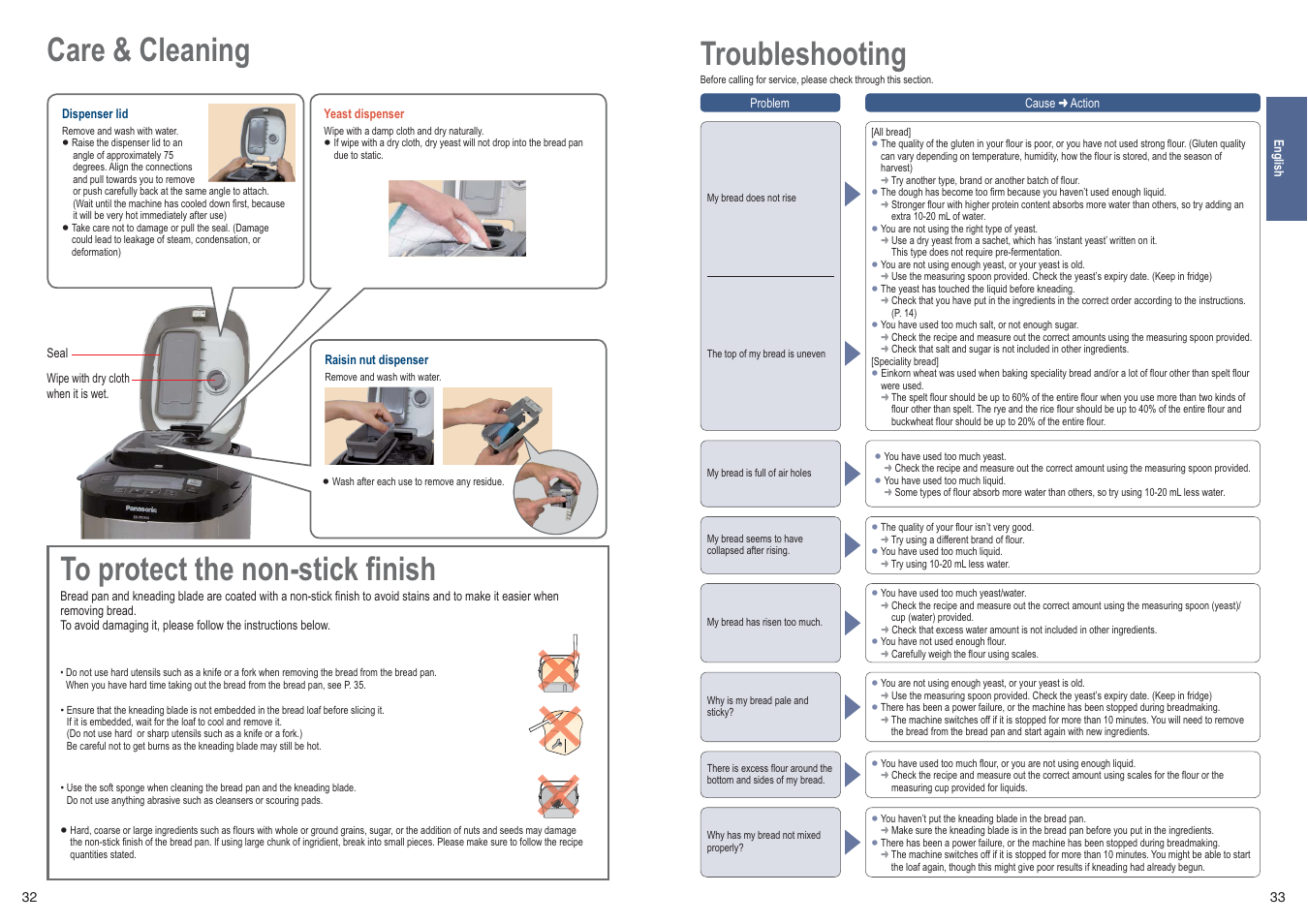 Care & cleaning, Troubleshooting | Panasonic SDZB2502BXE User Manual | Page 17 / 100