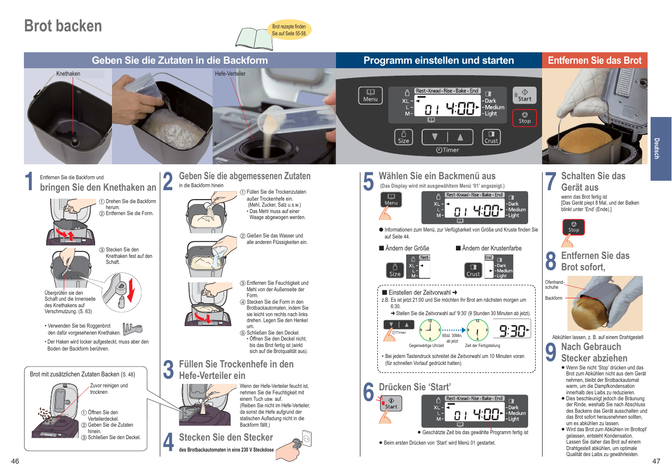 Brot backen | Panasonic SDZB2502BXE User Manual | Page 24 / 100