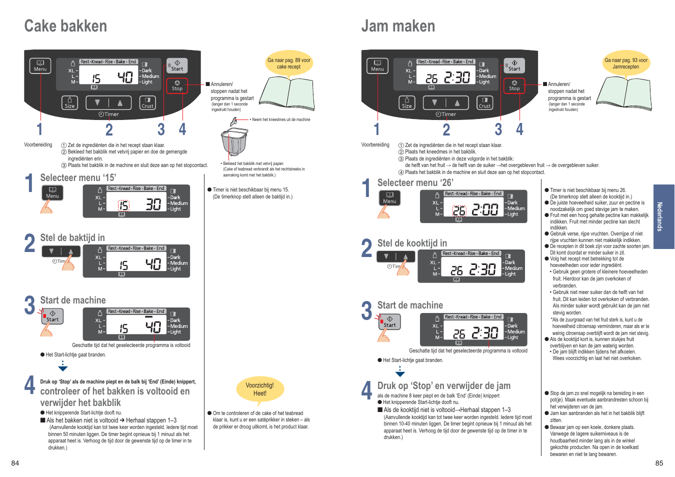 Cake bakken 1 4 2 3, Jam maken 1 4 2 3 | Panasonic SDZB2502BXE User Manual | Page 43 / 100