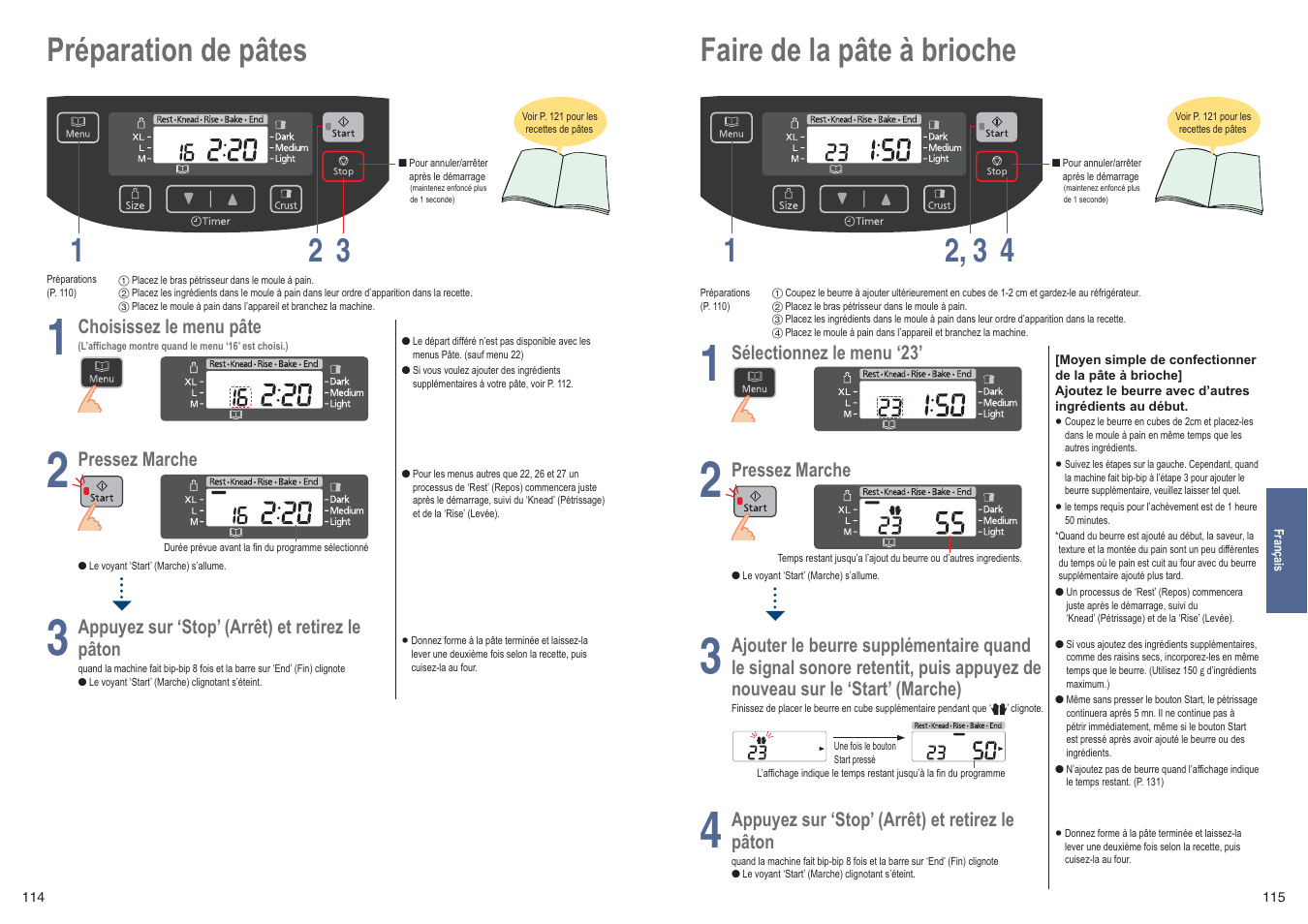Préparation de pâtes 1 3 2, Faire de la pâte à brioche 1 4 2, 3 | Panasonic SDZB2502BXE User Manual | Page 58 / 100