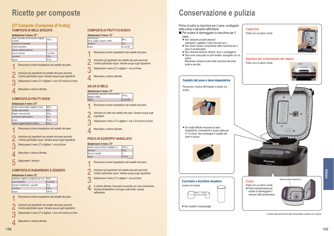 Ricette per composte, Conservazione e pulizia | Panasonic SDZB2502BXE User Manual | Page 80 / 100