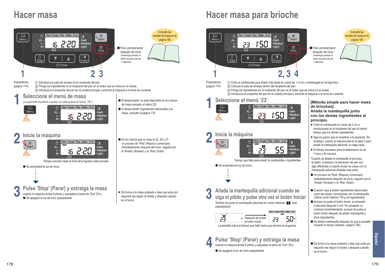 Hacer masa 1 3 2, Hacer masa para brioche 1 4 2, 3 | Panasonic SDZB2502BXE User Manual | Page 90 / 100