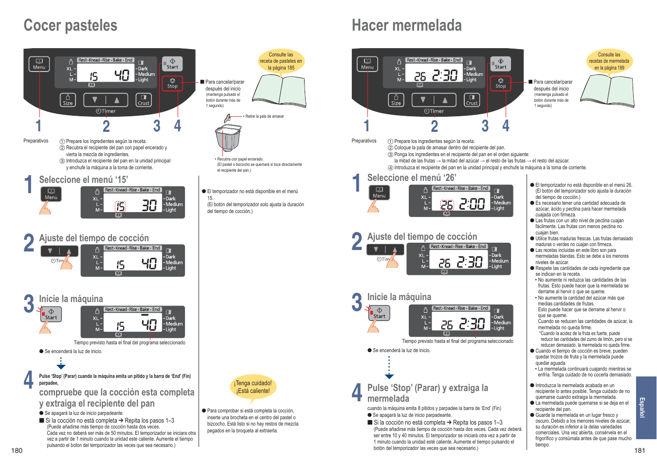 Hacer mermelada 1 4 2 3, Cocer pasteles 1 4 2 3 | Panasonic SDZB2502BXE User Manual | Page 91 / 100