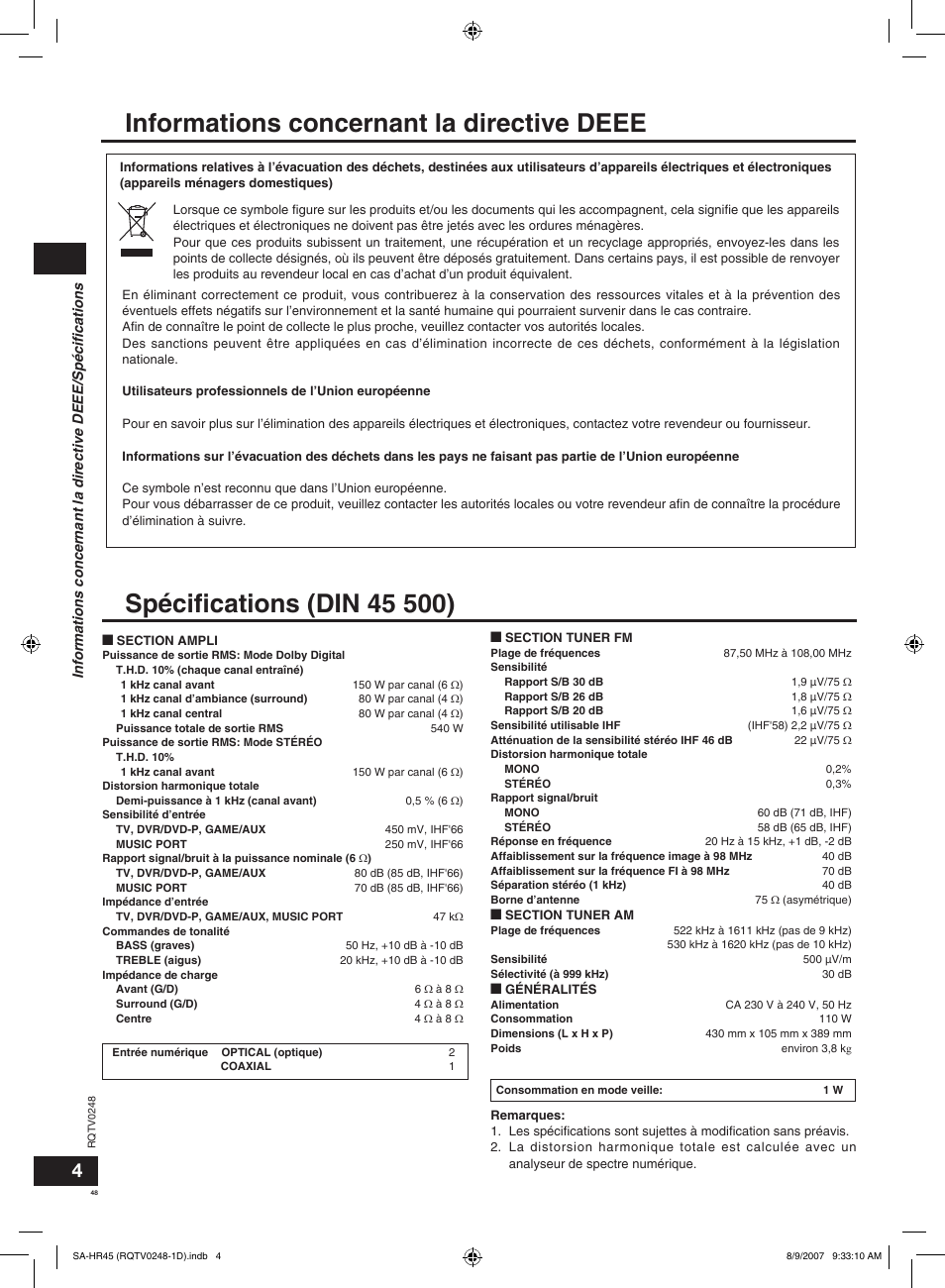 Panasonic SAHR45EG User Manual | Page 48 / 68