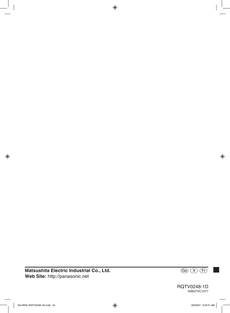Panasonic SAHR45EG User Manual | Page 68 / 68