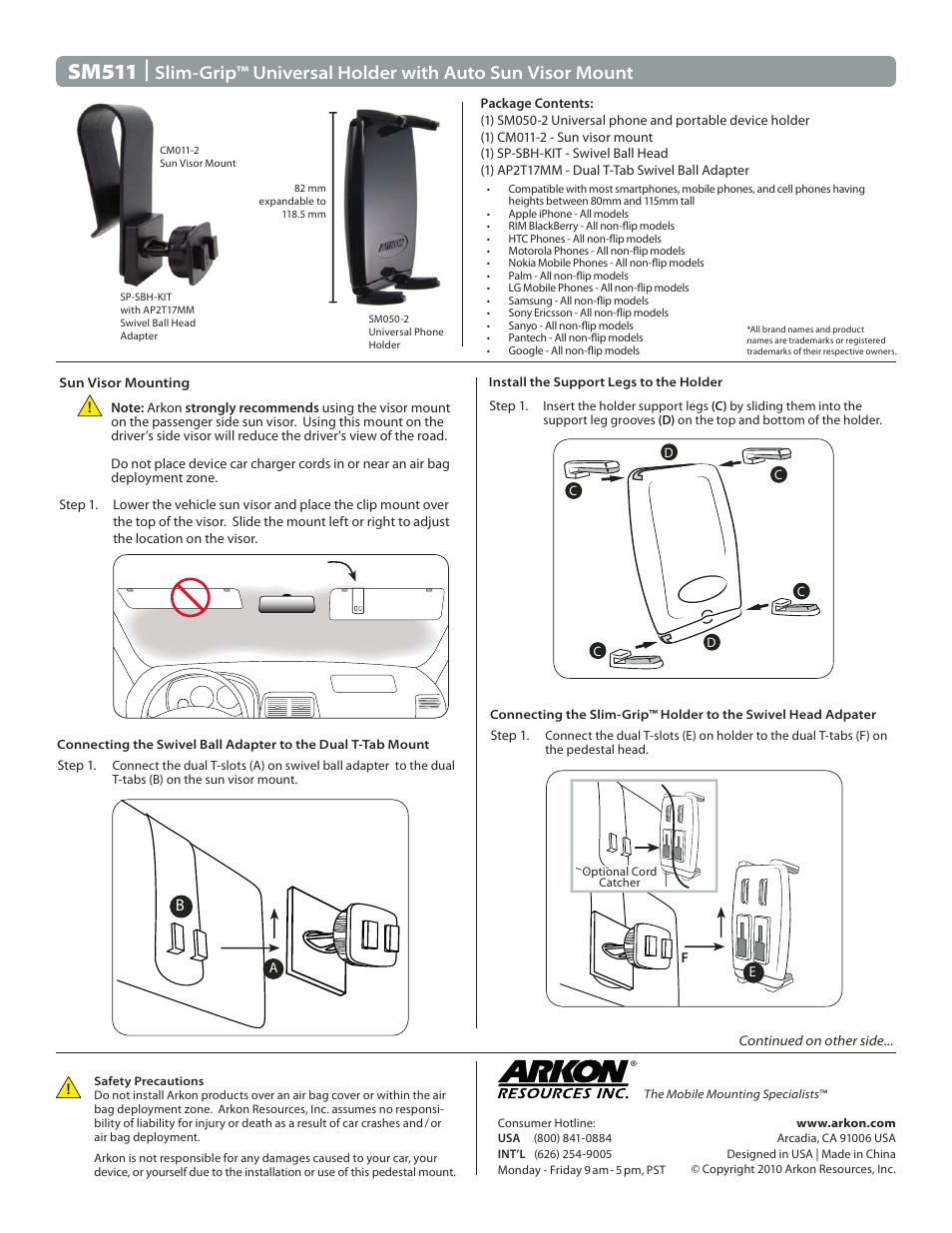 Arkon SM511 User Manual | 2 pages
