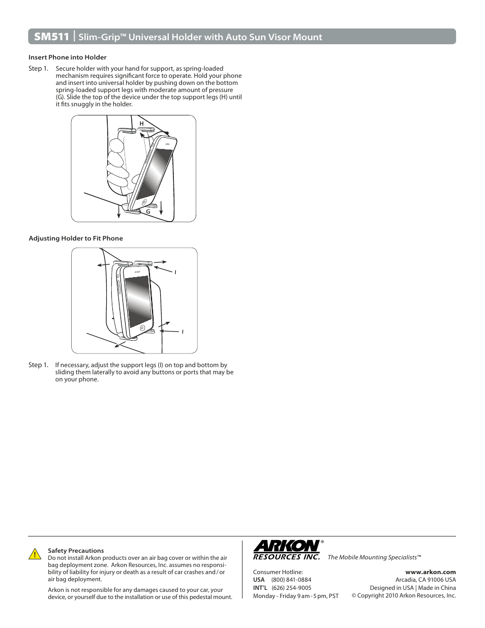 Sm511 | Arkon SM511 User Manual | Page 2 / 2