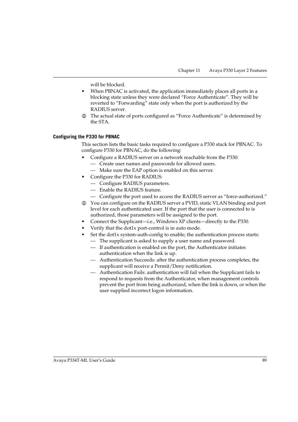 Configuring the p330 for pbnac | Avaya Stackable Switch P3343T-ML User Manual | Page 105 / 178