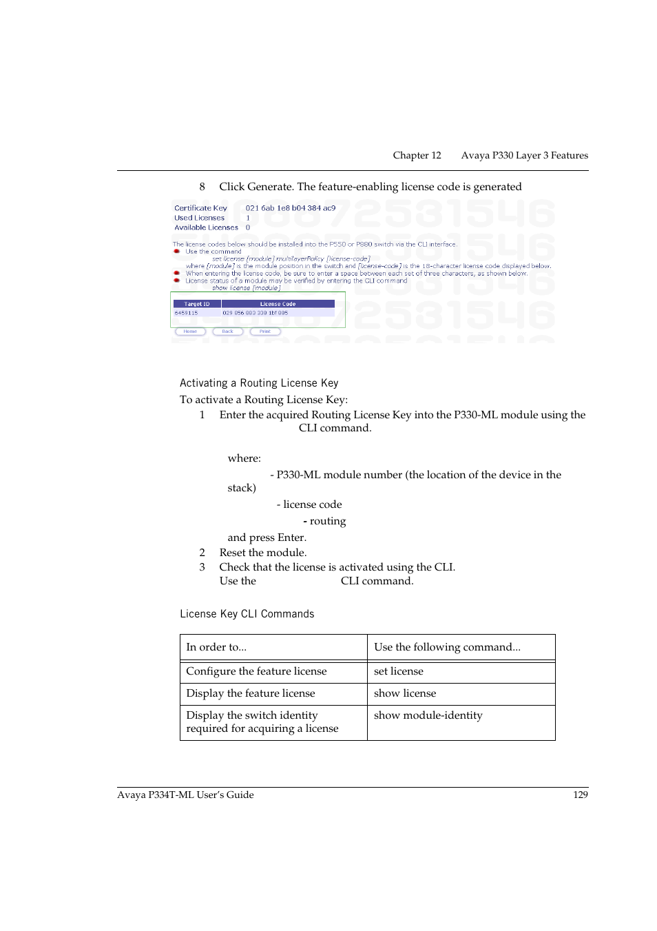 Activating a routing license key, License key cli commands | Avaya Stackable Switch P3343T-ML User Manual | Page 145 / 178