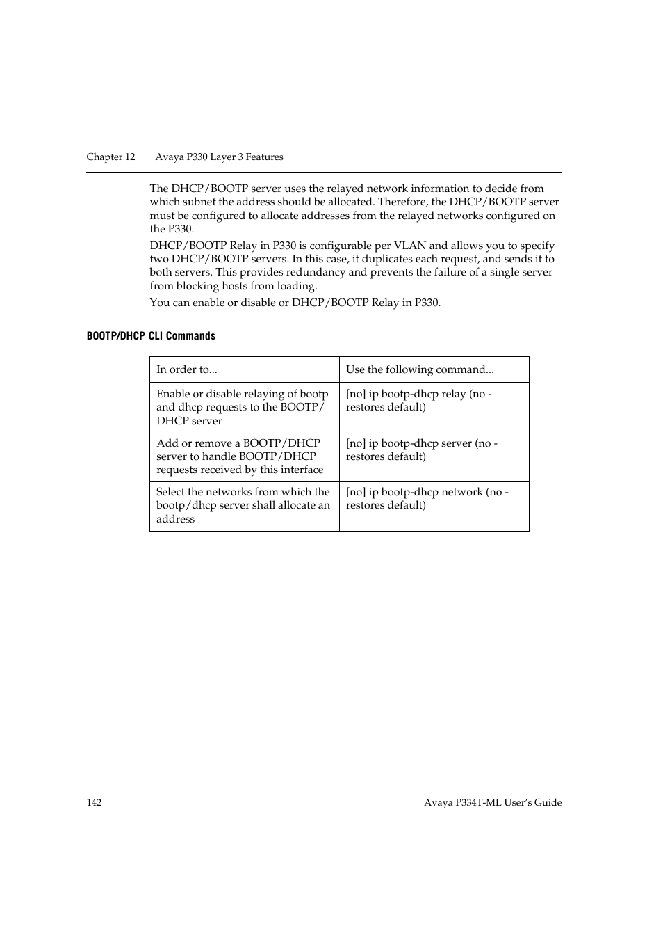 Bootp/dhcp cli commands | Avaya Stackable Switch P3343T-ML User Manual | Page 158 / 178