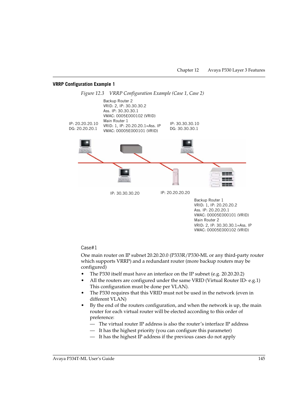 Vrrp configuration example 1, Case#1 | Avaya Stackable Switch P3343T-ML User Manual | Page 161 / 178