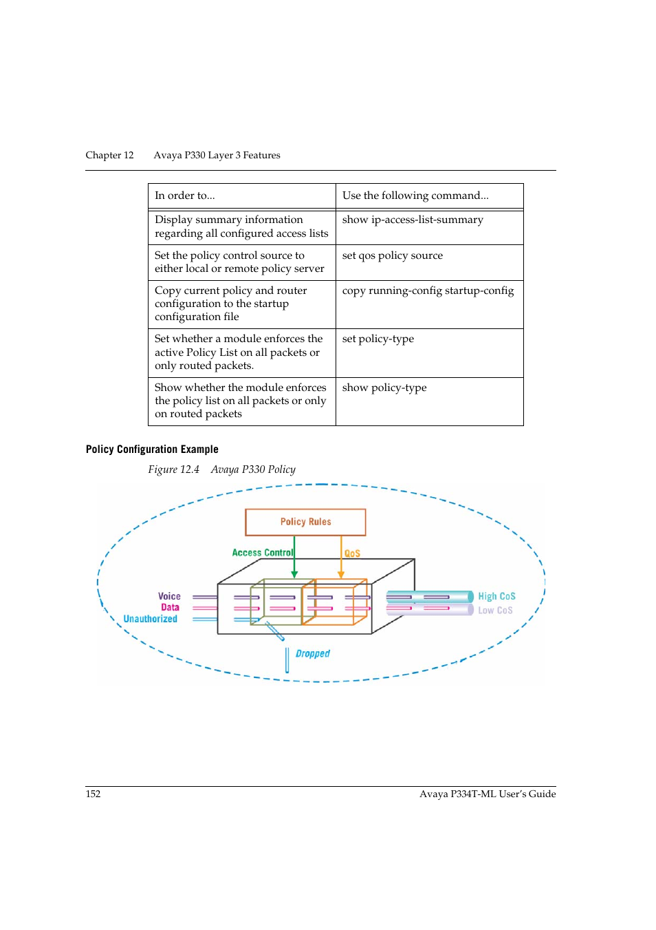 Policy configuration example | Avaya Stackable Switch P3343T-ML User Manual | Page 168 / 178