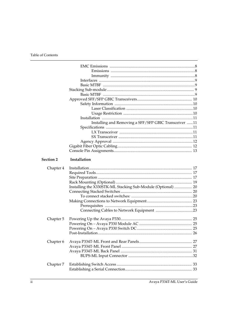 Avaya Stackable Switch P3343T-ML User Manual | Page 4 / 178