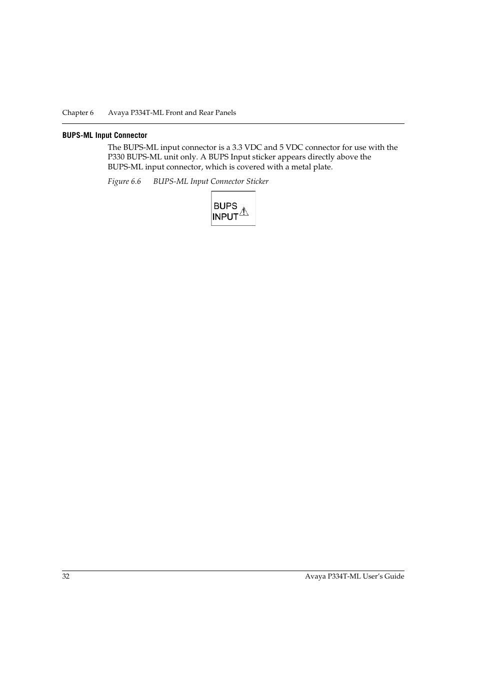 Bups-ml input connector | Avaya Stackable Switch P3343T-ML User Manual | Page 48 / 178