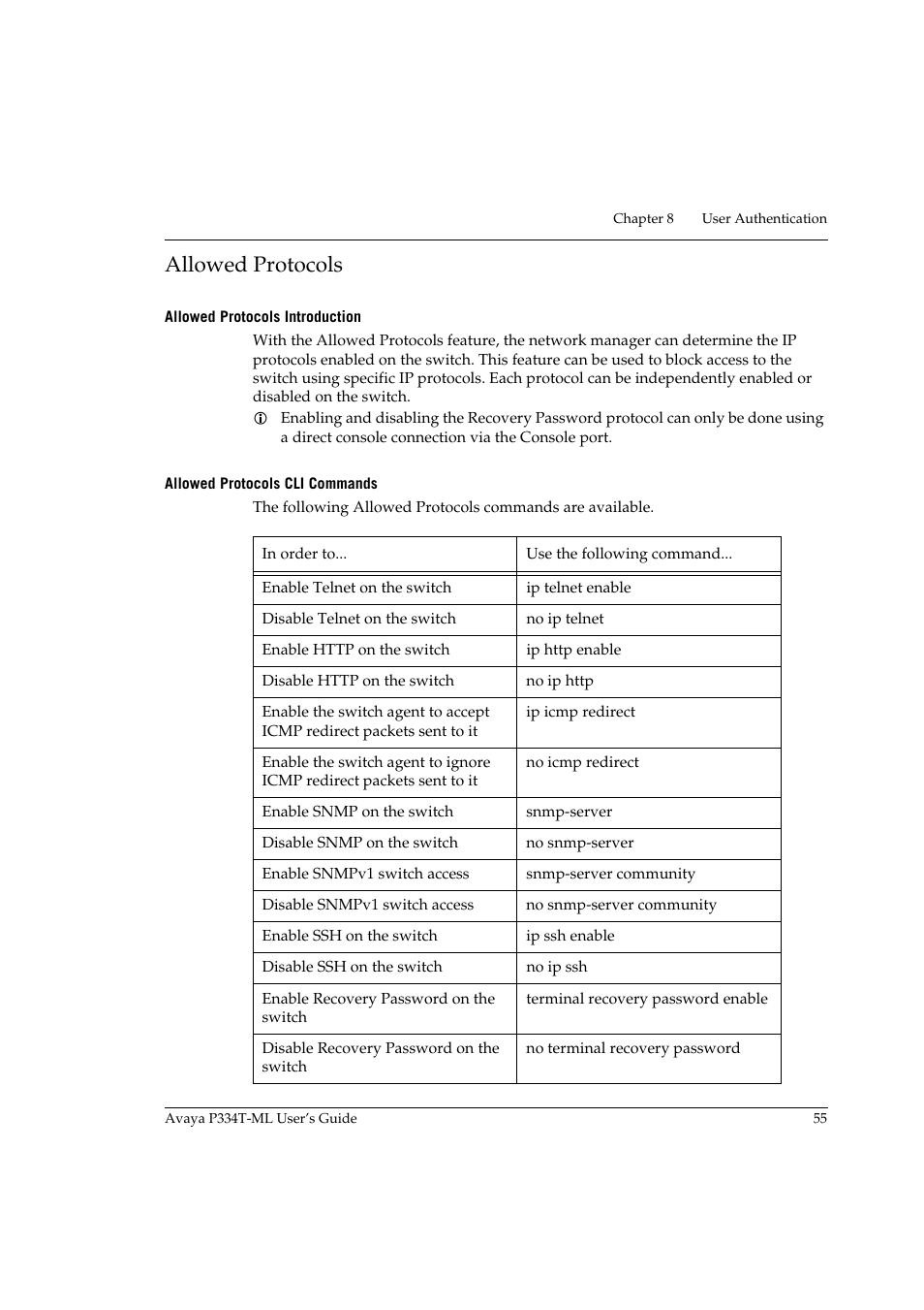 Allowed protocols, Allowed protocols introduction, Allowed protocols cli commands | Avaya Stackable Switch P3343T-ML User Manual | Page 71 / 178