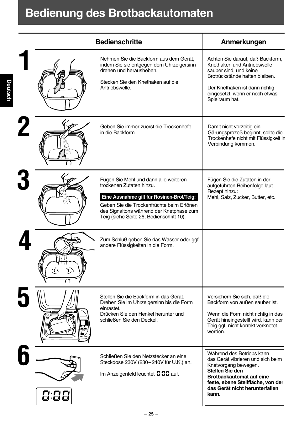 Bedienung des brotbackautomaten | Panasonic SD207 User Manual | Page 26 / 64
