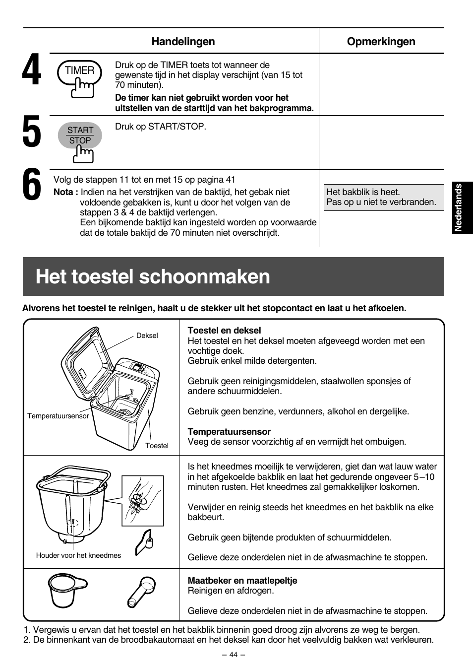 Het toestel schoonmaken | Panasonic SD207 User Manual | Page 45 / 64
