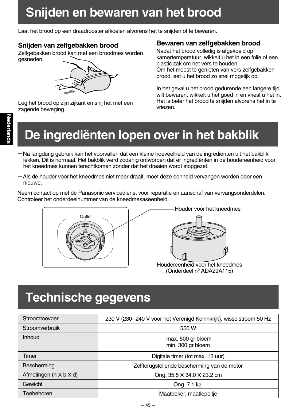 De ingrediënten lopen over in het bakblik | Panasonic SD207 User Manual | Page 46 / 64