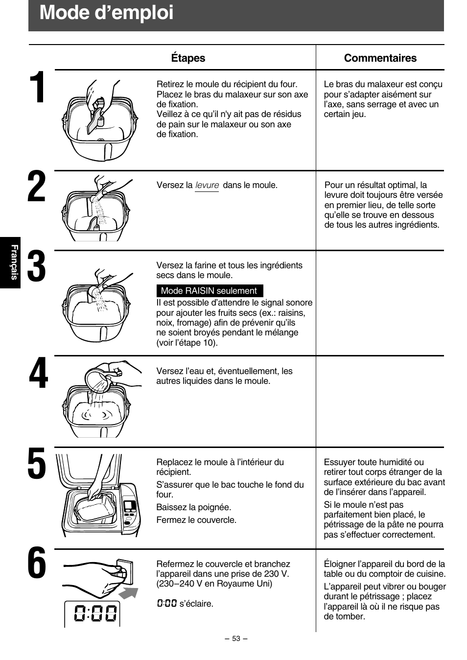 Mode d , emploi | Panasonic SD207 User Manual | Page 54 / 64