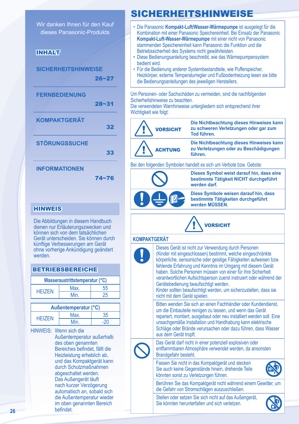 Sicherheitshinweise | Panasonic WHMXF12D6E5 User Manual | Page 2 / 12
