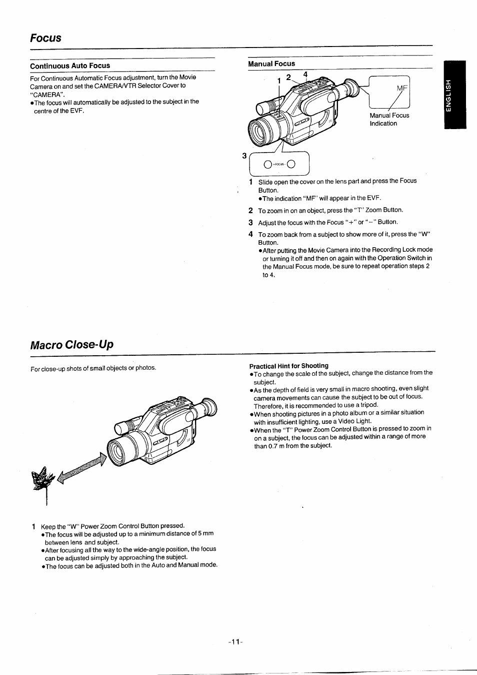 Focus, Continuous auto focus, Macro close-up | Focus •macro close-up | Panasonic NVG2E User Manual | Page 11 / 76