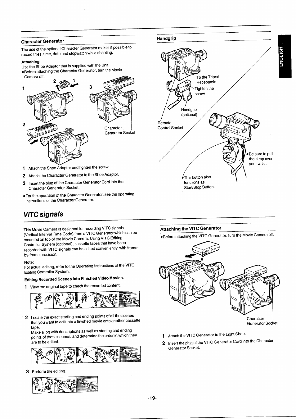 Attaching, Vitc signals, Attaching the vitc generator | Edited | Panasonic NVG2E User Manual | Page 19 / 76