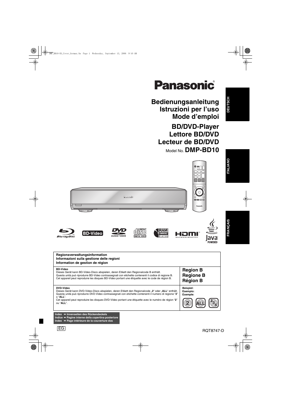 Panasonic DMPBD10 User Manual | 96 pages