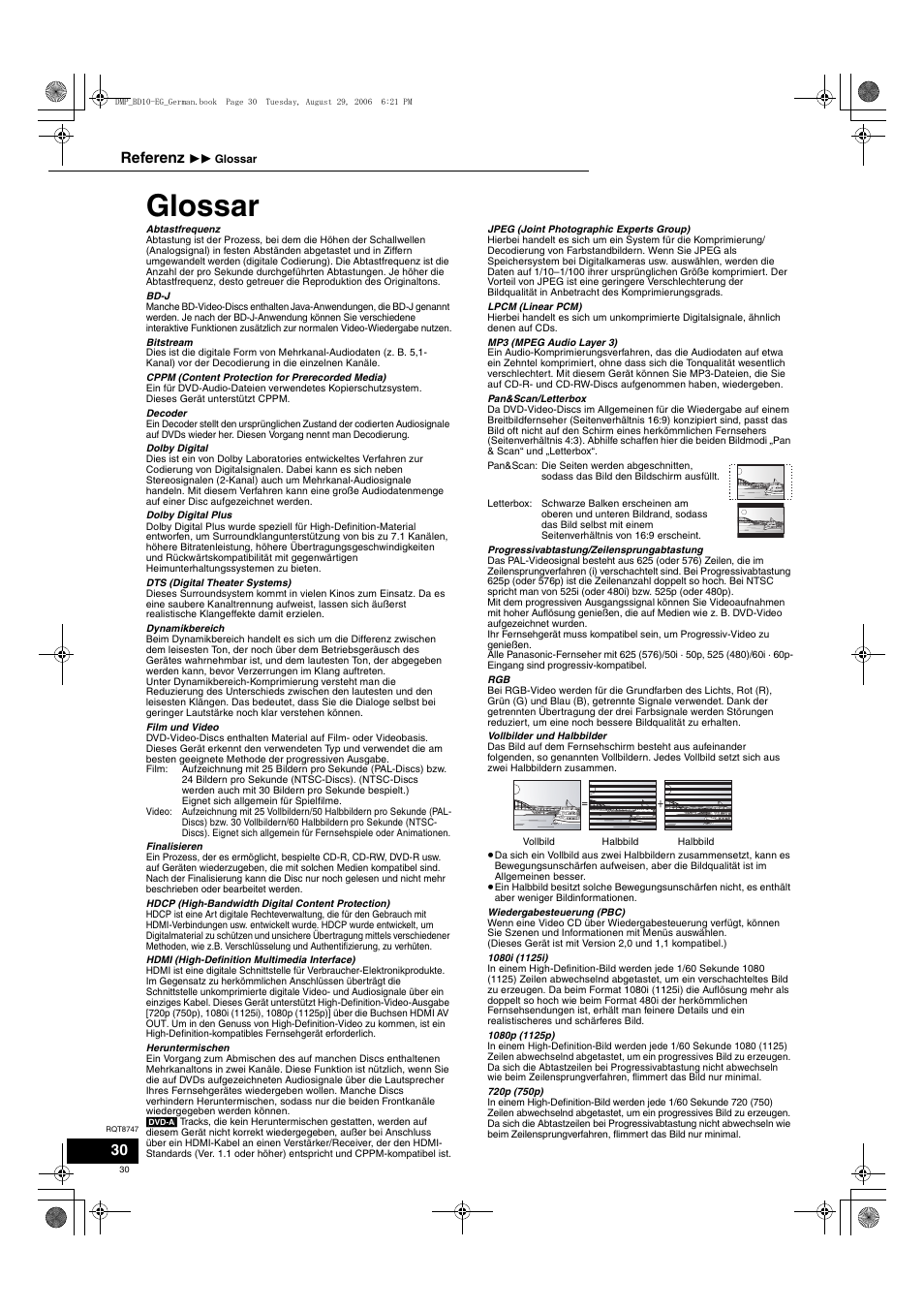 Glossar, Referenz | Panasonic DMPBD10 User Manual | Page 30 / 96