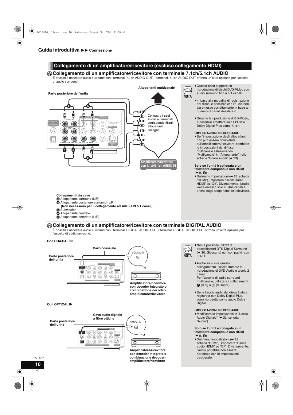 Guida introduttiva, Nota, 11 connessione | Panasonic DMPBD10 User Manual | Page 40 / 96