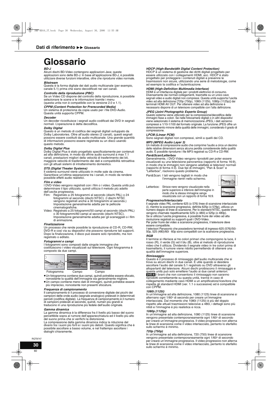 Glossario, Dati di riferimento | Panasonic DMPBD10 User Manual | Page 60 / 96