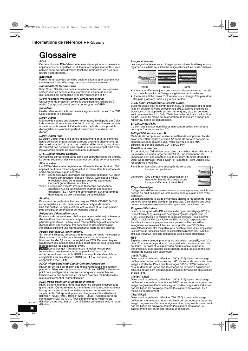 Glossaire, Informations de référence | Panasonic DMPBD10 User Manual | Page 90 / 96
