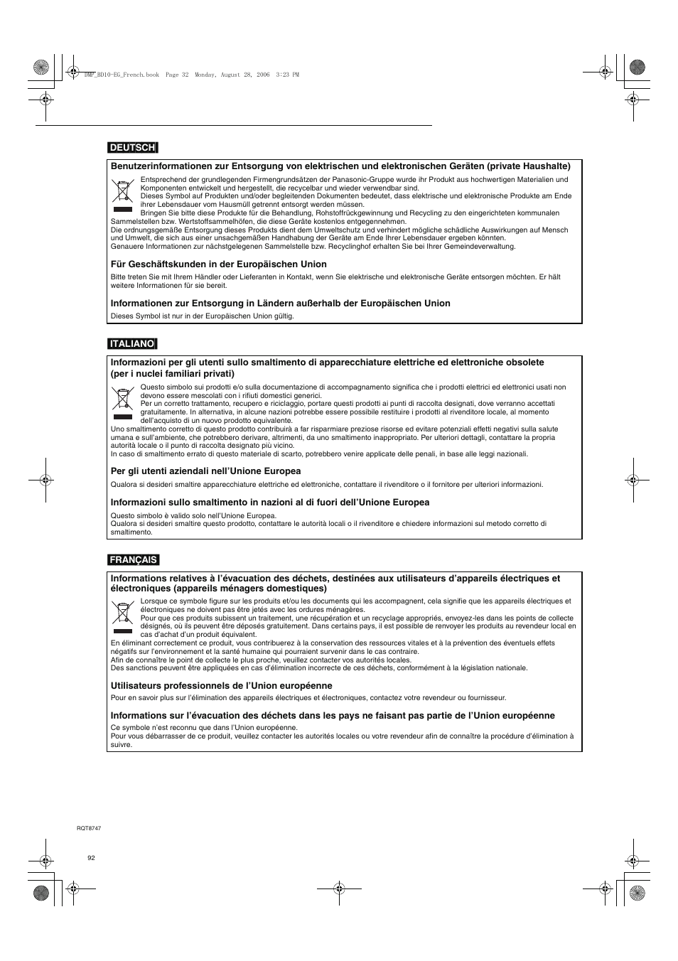 Deutsch[ [italiano[ [français | Panasonic DMPBD10 User Manual | Page 92 / 96