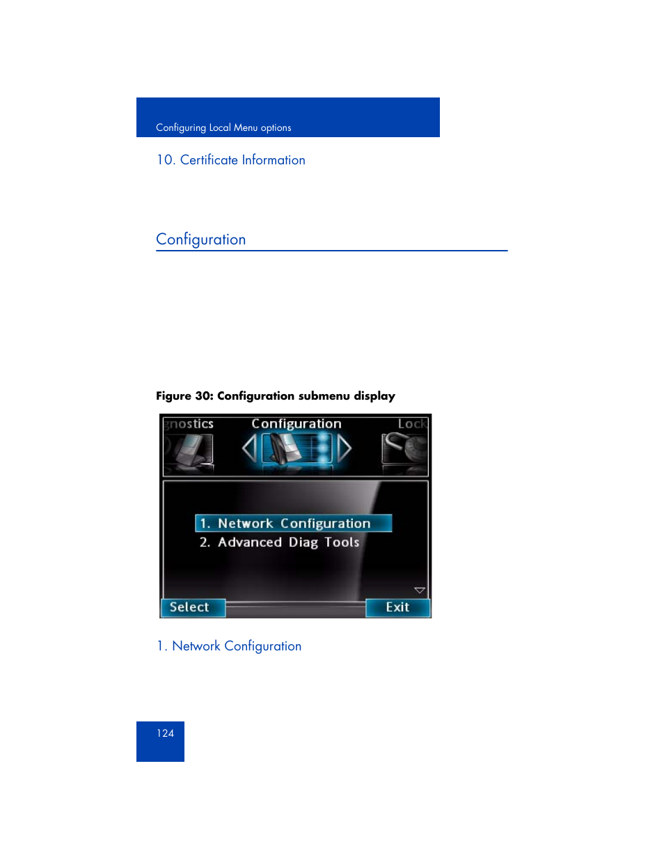 Certificate information, Configuration, Network configuration | Avaya 1165E User Manual | Page 124 / 260