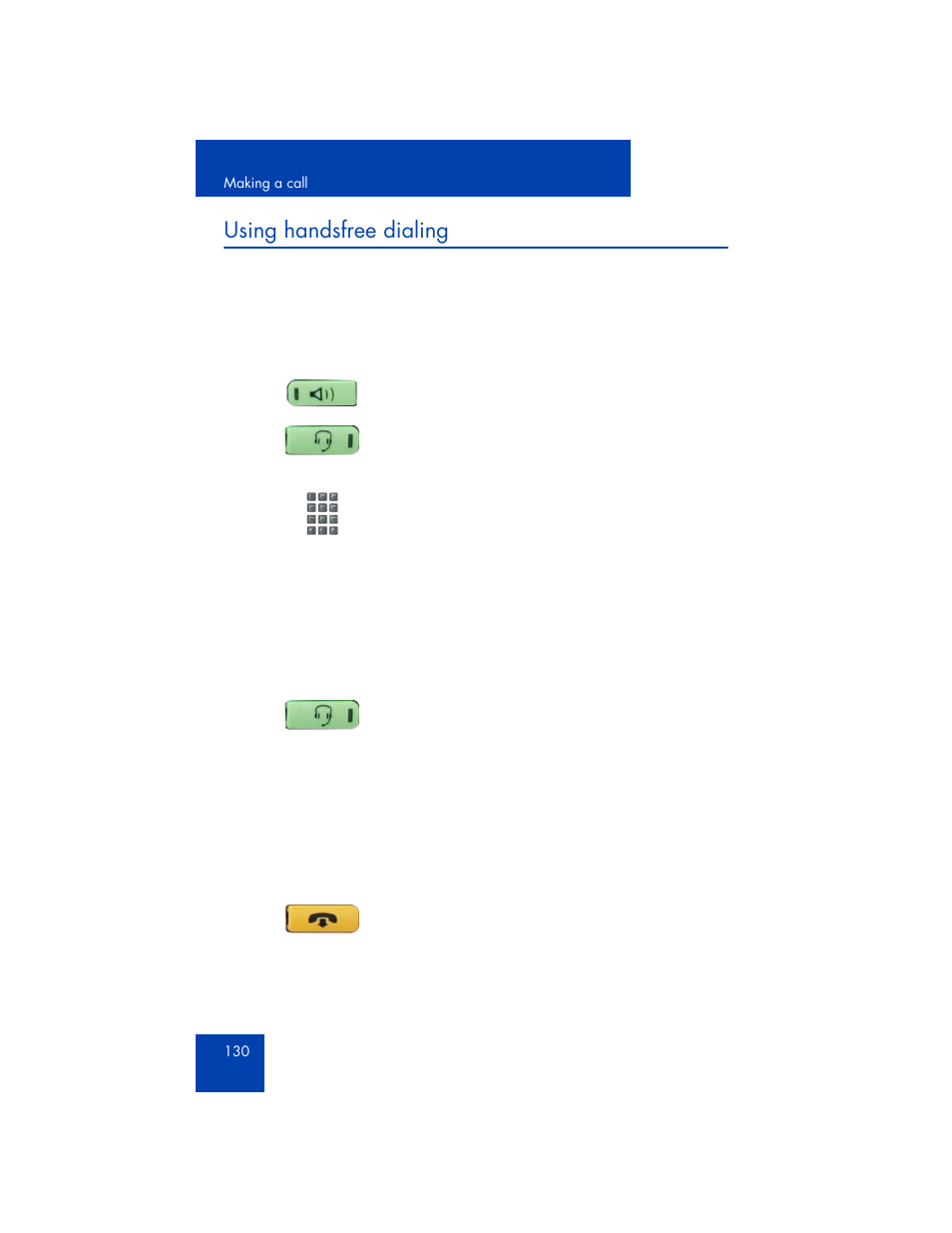 Using handsfree dialing | Avaya 1165E User Manual | Page 130 / 260