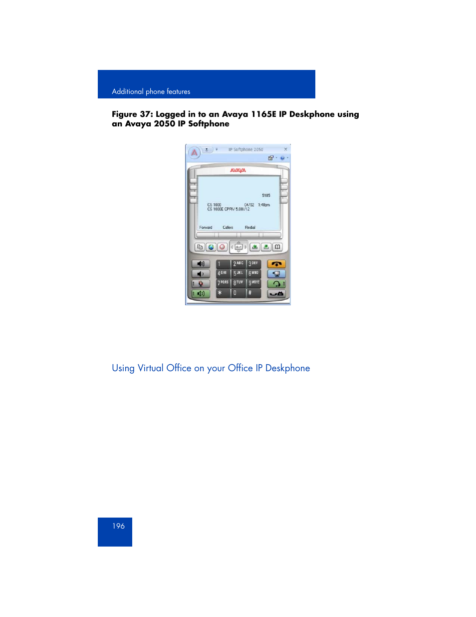 Using virtual office on your office ip deskphone | Avaya 1165E User Manual | Page 196 / 260