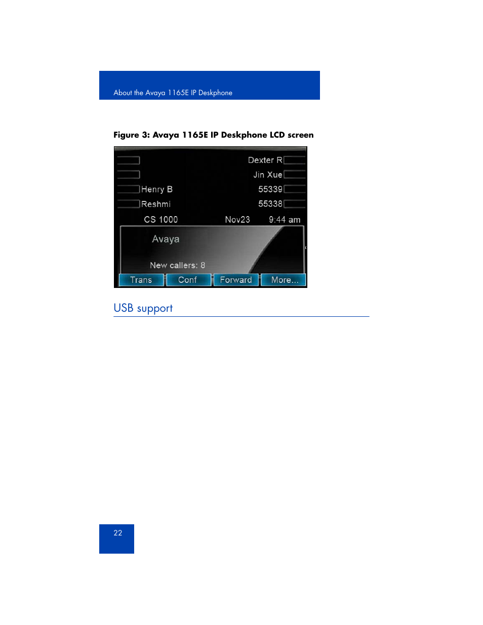 Usb support | Avaya 1165E User Manual | Page 22 / 260