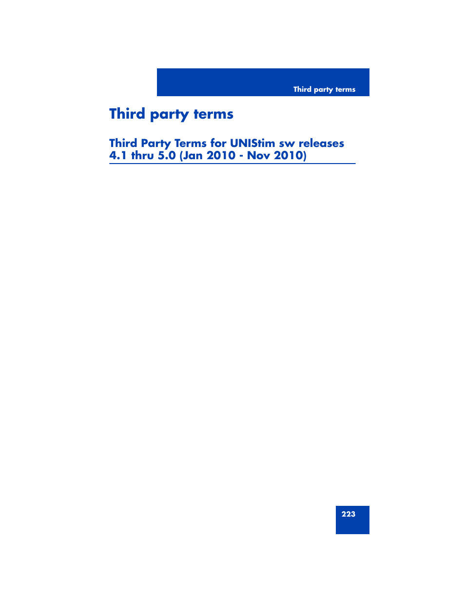 Third party terms | Avaya 1165E User Manual | Page 223 / 260