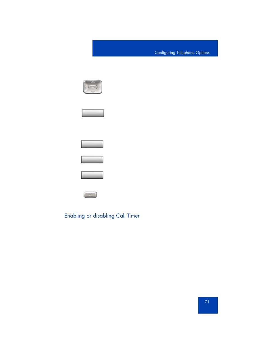 Enabling or disabling call timer | Avaya 1165E User Manual | Page 71 / 260