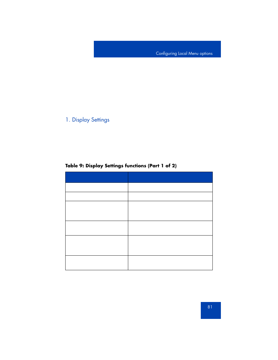 Display settings | Avaya 1165E User Manual | Page 81 / 260
