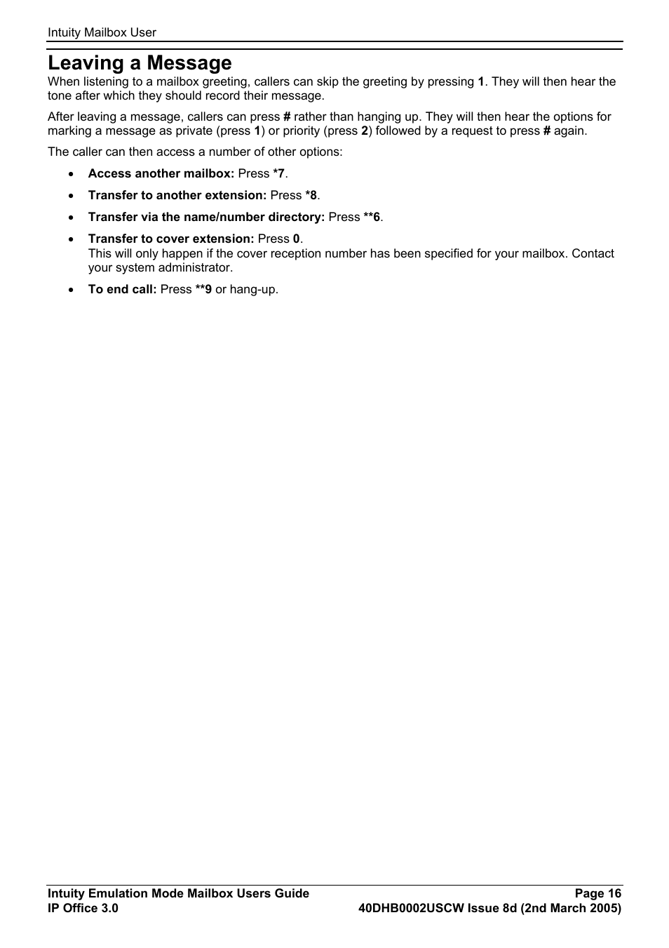 Leaving a message, Collecting, sending and leaving messages | Avaya 40DHB0002USCW User Manual | Page 16 / 32