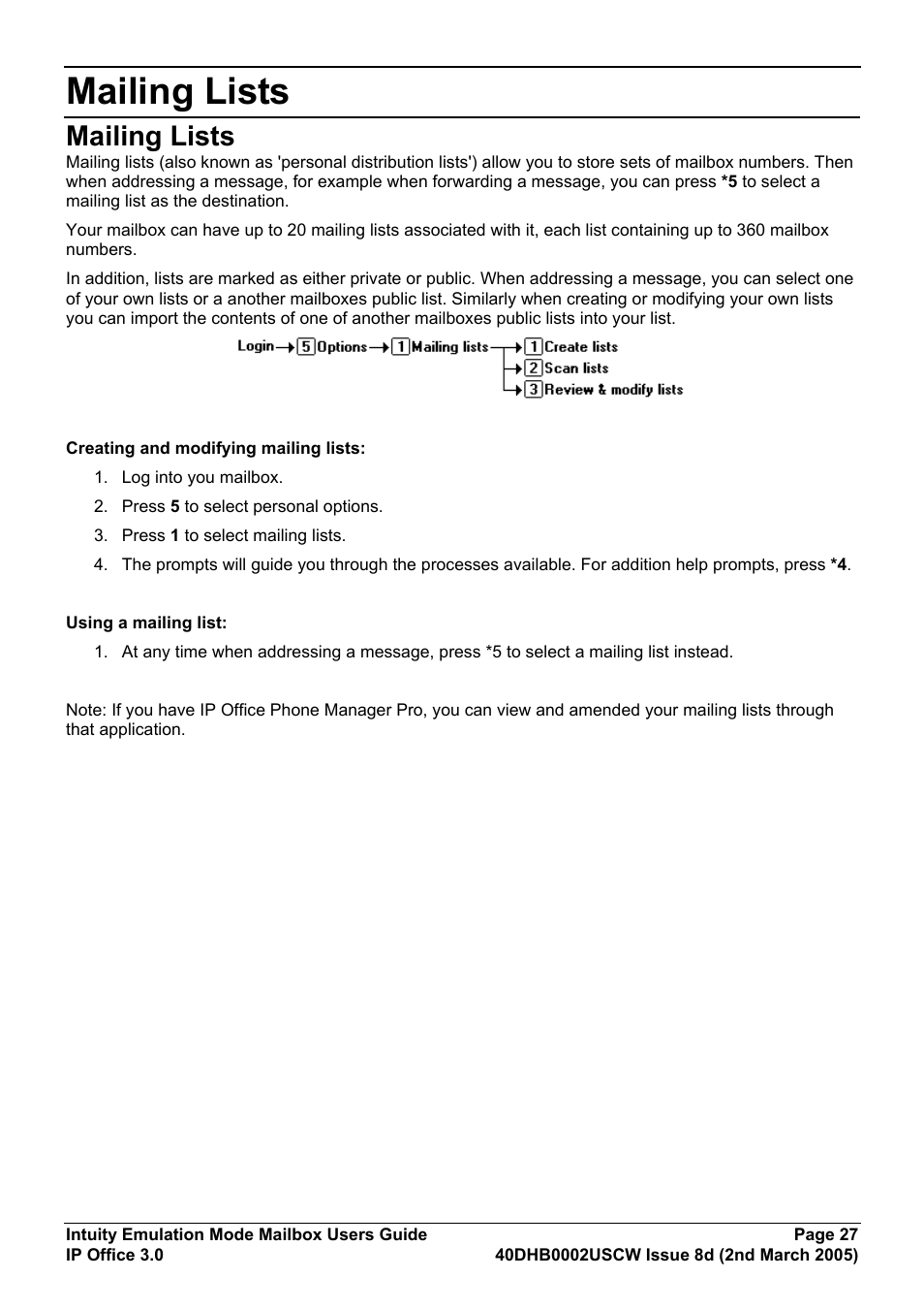 Mailing lists | Avaya 40DHB0002USCW User Manual | Page 27 / 32