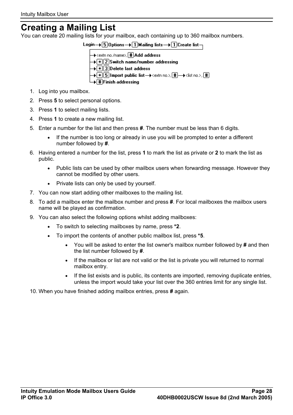 Creating a mailing list | Avaya 40DHB0002USCW User Manual | Page 28 / 32