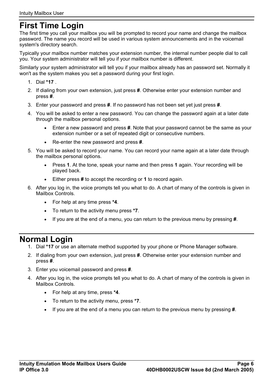First time login, Normal login | Avaya 40DHB0002USCW User Manual | Page 6 / 32