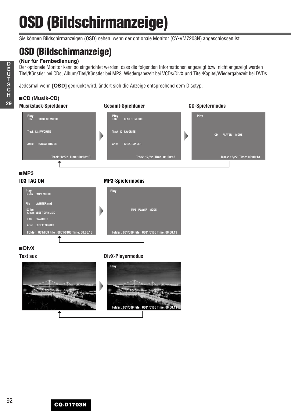 Osd (bildschirmanzeige) | Panasonic CQD1703N User Manual | Page 30 / 64